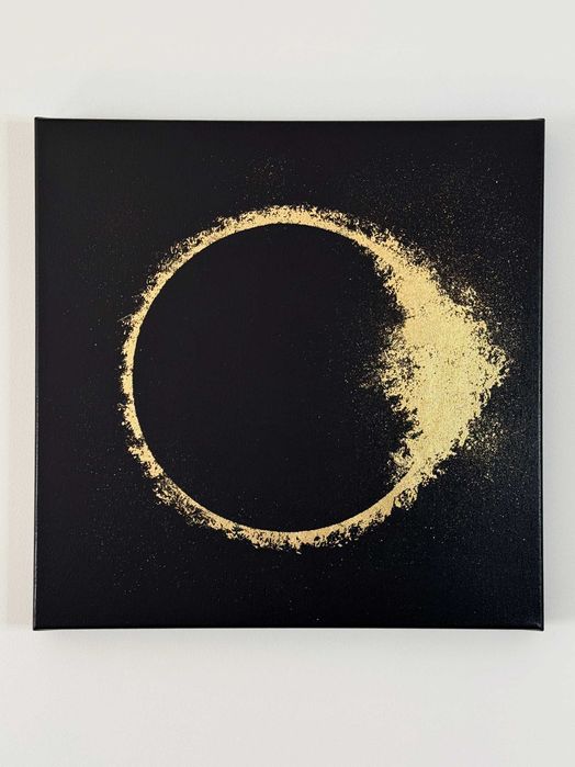 Quadro texturizado em tela, obra autoral "Eclipse Dourado"