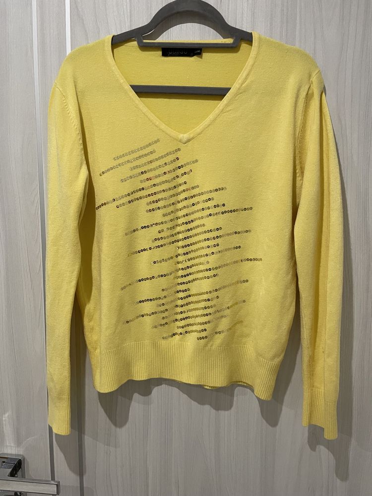 Sweter słoneczny z cekinami żółty L/XL