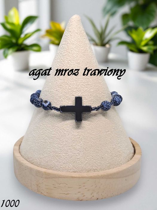 Bransoletka różaniec, dziesiątka różańca, AGAT MRÓZ TRAWIONY #1000