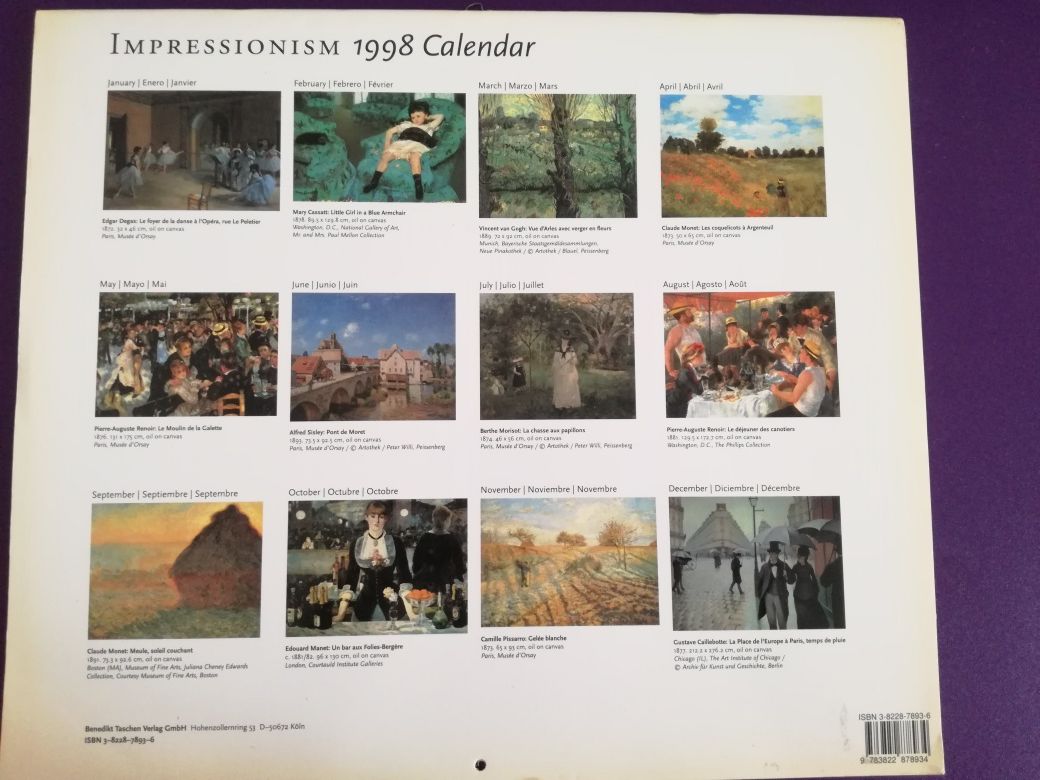 Calendar Taschen 1998
Monet, 
- Van Gogh, 
- Matisse.v.p.ind