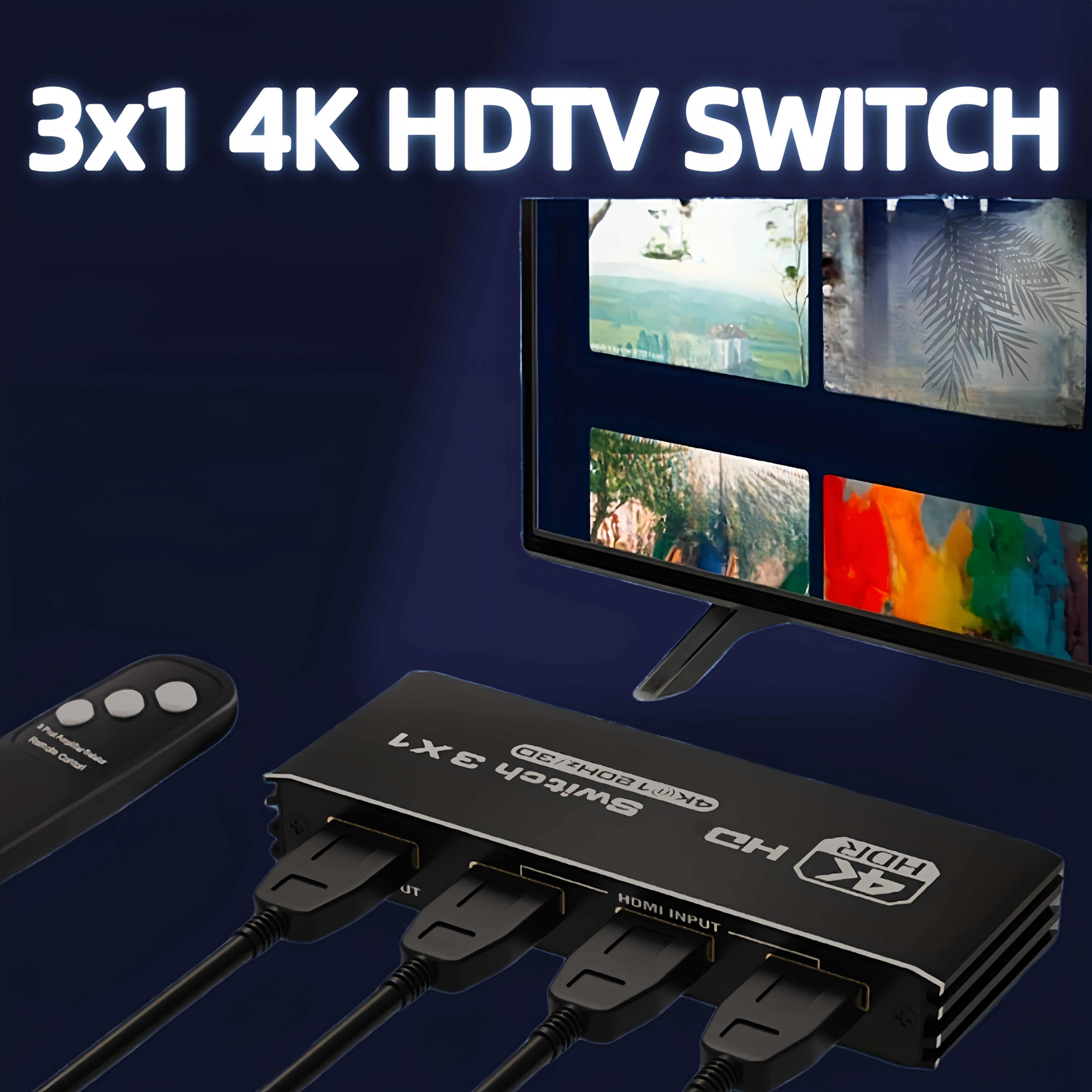 NOVO - ACHAVE Splitter/Switch HDMI 3 em 1 – 8K/60Hz e 4K/120Hz