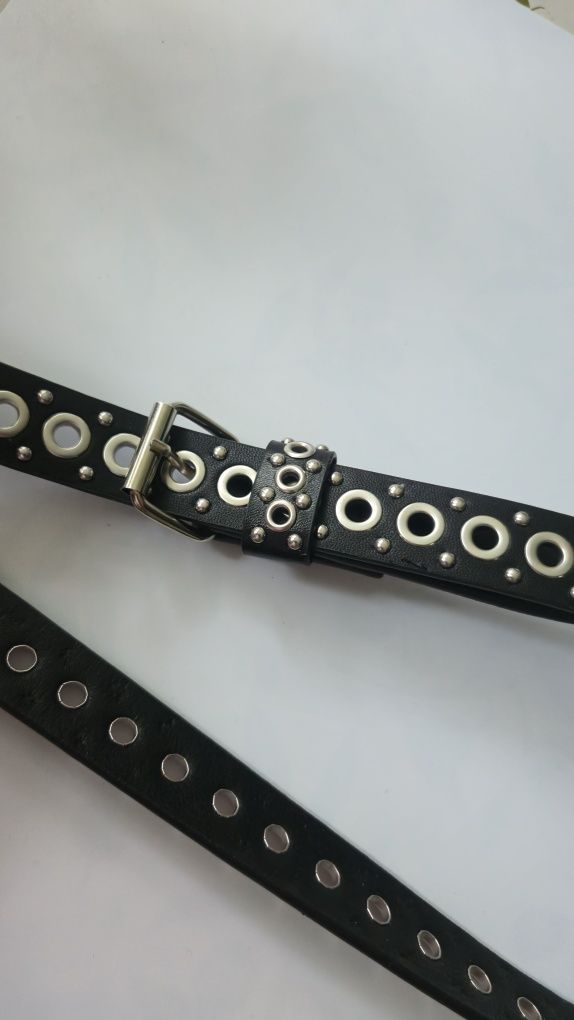 Damski Pasek srebrna klamra Metalowe oczka Punk retro