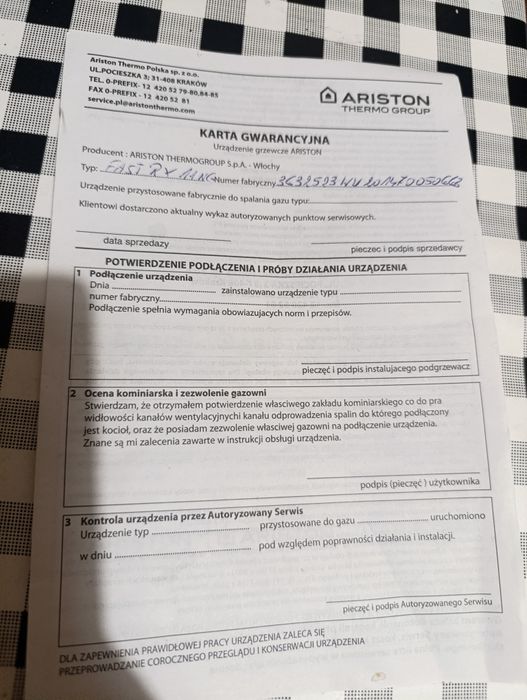 Podgrzewacz przepływowy Ariston gazowy