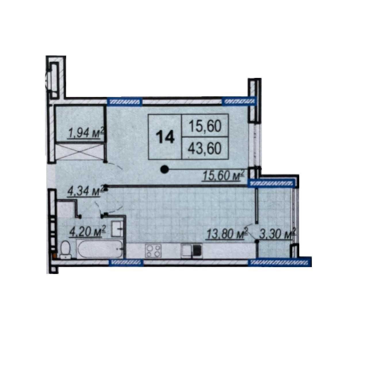 Панорамна 1 к. квартира 43,6 м2 ЖК "Park Plaza" ЄОселя, сертифікат