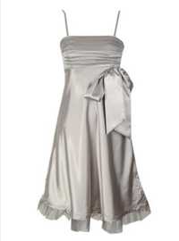 Satynowa szara srebrna sukienka midi r. 34 Bonprix