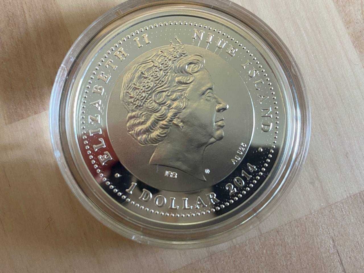 Монета Доллар 2014 Серебро ПОЗОЛОТА подарок Год лошади