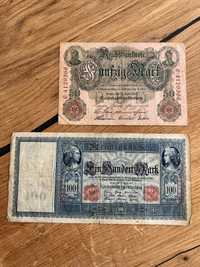 Banknoty 50 i 100 Marek niemieckich z 1910 r.