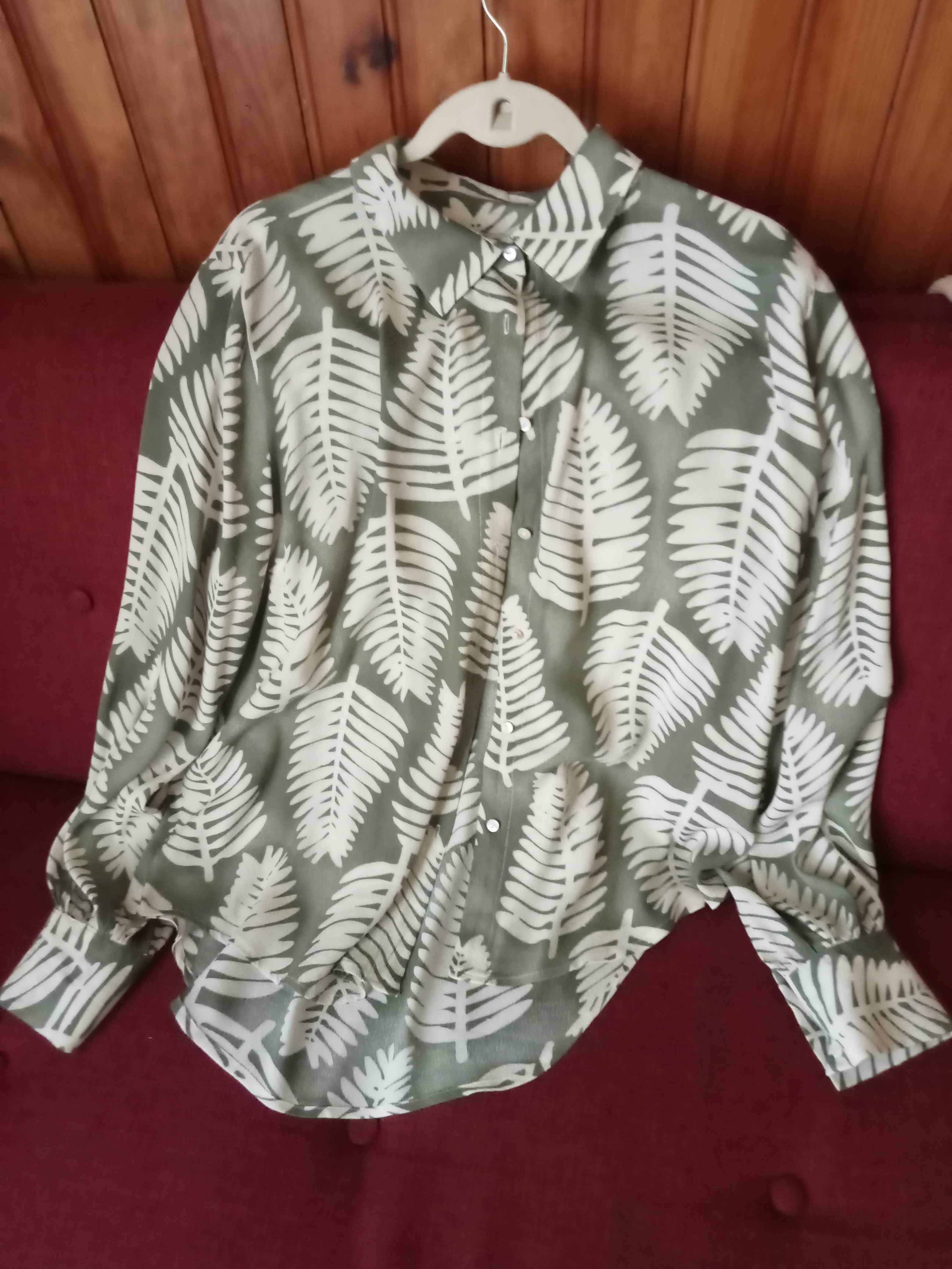 Camisa de seda de senhora verde e branca