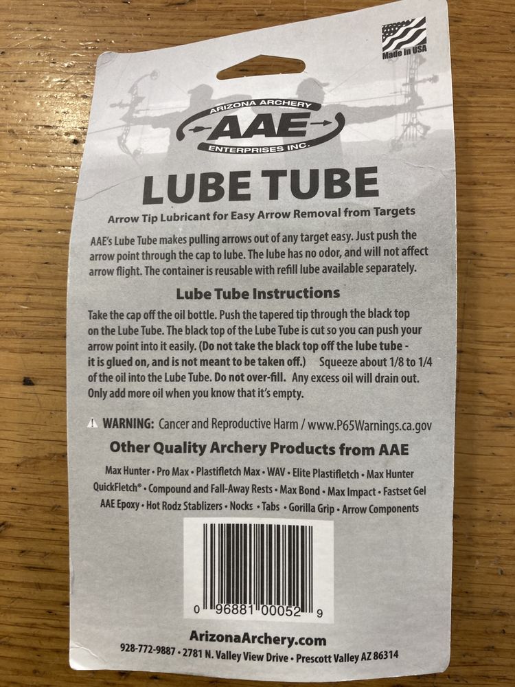 Lubrificante Lube Tube AAE arco e flecha - Novo