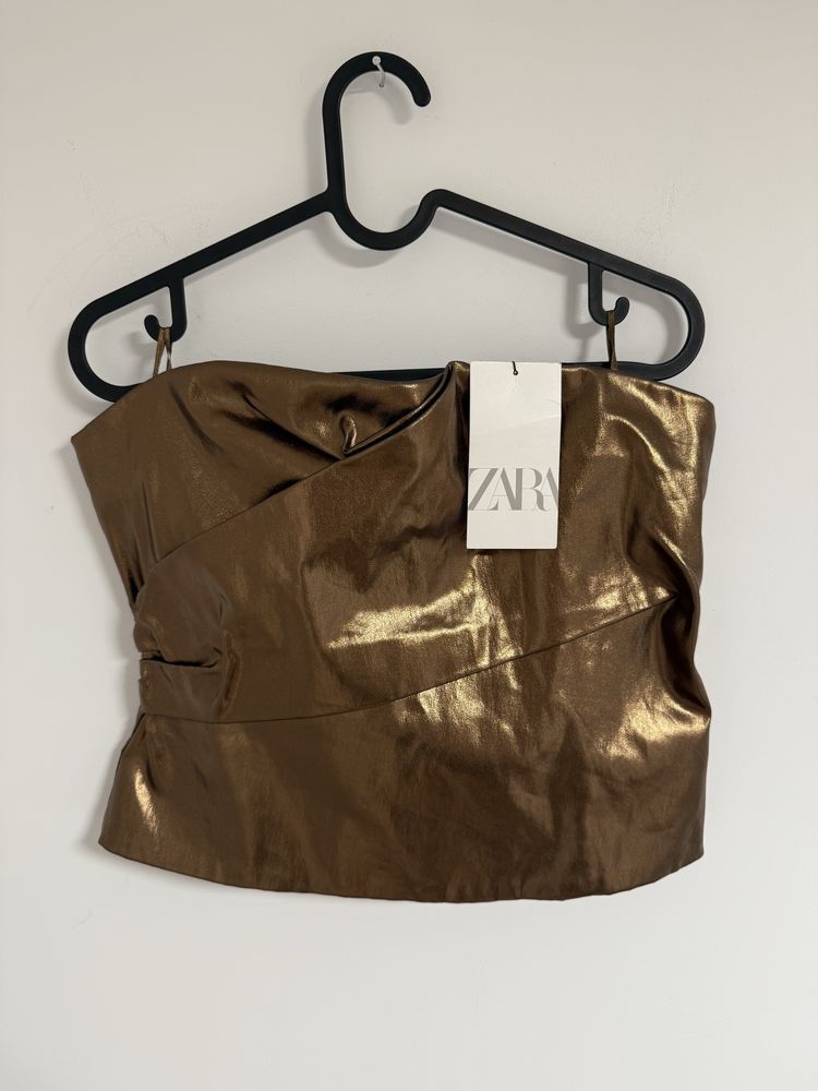 Złoty, miedziany crop top, Zara L, nowy z metką