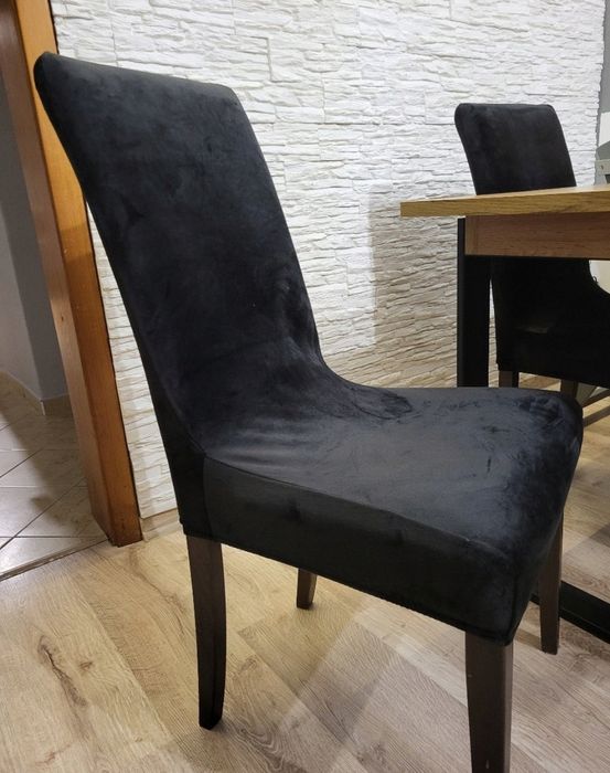 Nowe pokrowce na krzesła czarne elastyczne uniwersalne welurowe piękne