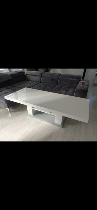 Stół, ława rozkładana, biały połysk