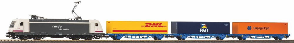 PIKO H0 (96900) - Zestaw startowy TRAXX RENFE + 3 wagony kontenerowe