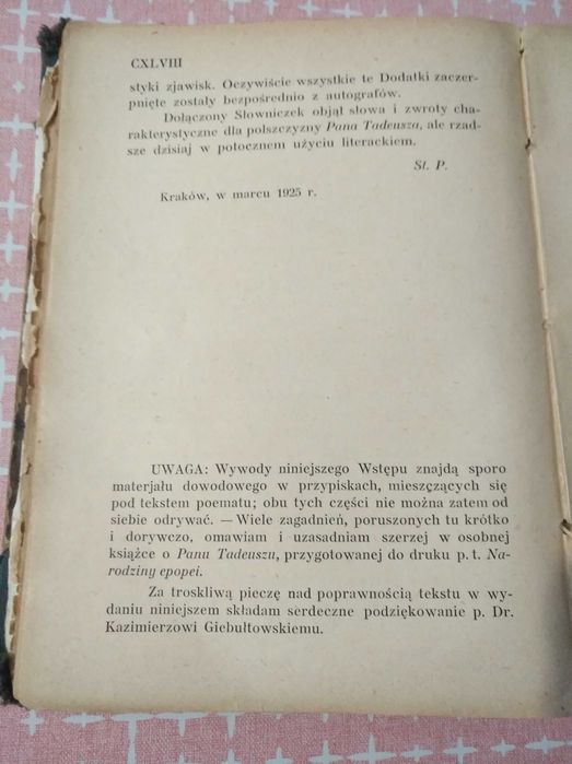 "PAN TADEUSZ"-rok wydania 1925