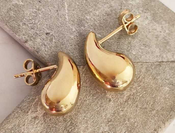 Złote kolczyki modne krople błyszczące 14k