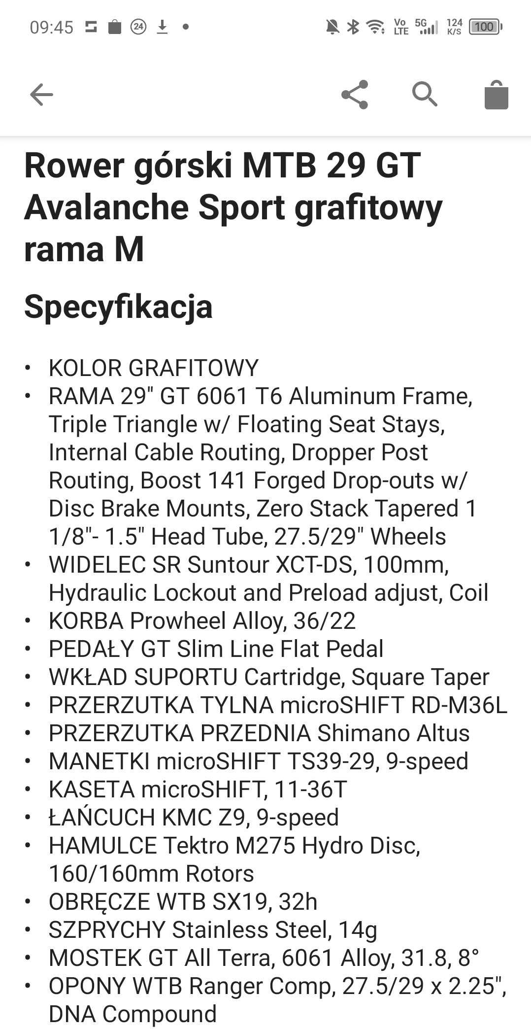 Rower alu MTB Górski 29 GT Aggressor Sport 19L hydraulika