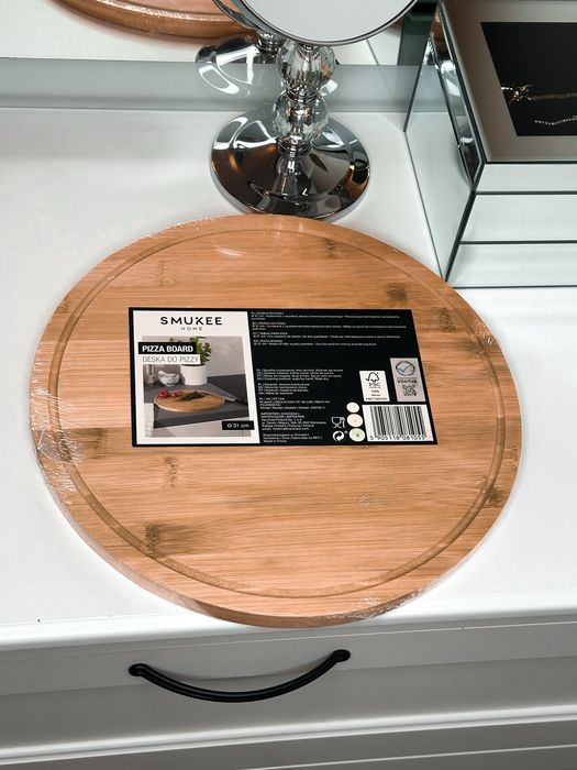 Smukee deska do krojenia do pizzy okrągła drewniana nowa duża