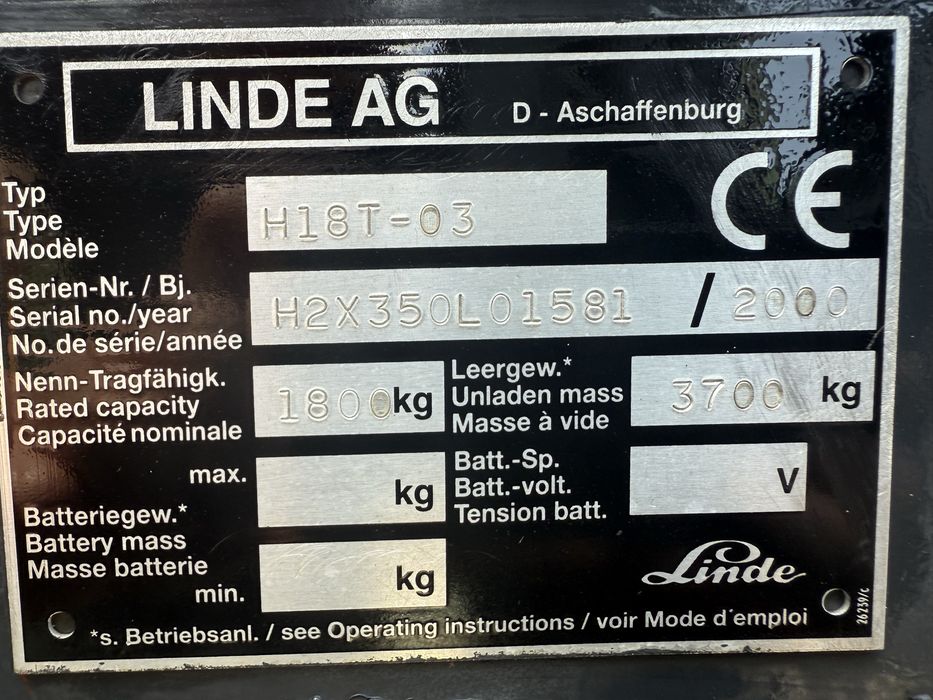 Wózek widłowy linde H18T wolny skok maszt triplex z Niemiec