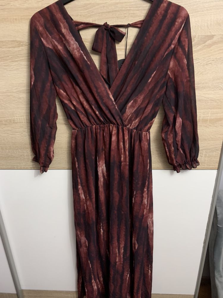 Sukienka boho bordowa bordo cieniowana s/m dekolt maxi boho