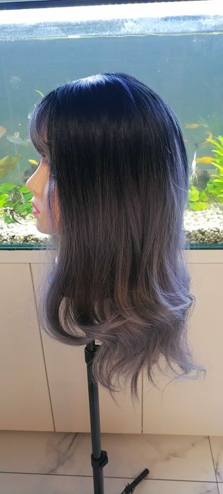 Peruka damska długie ombre czarne popielate włosy