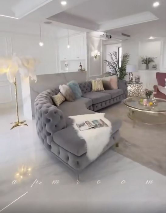 Narożnik aksamitny LUX pikowany z pojemnikiem