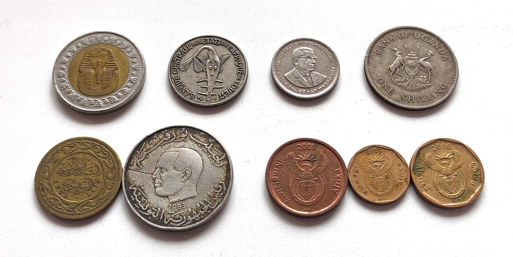 Монеты Африки №1 (Западная Афр., Маврикий, Уганда, Тунис, ЮАР), 9 шт