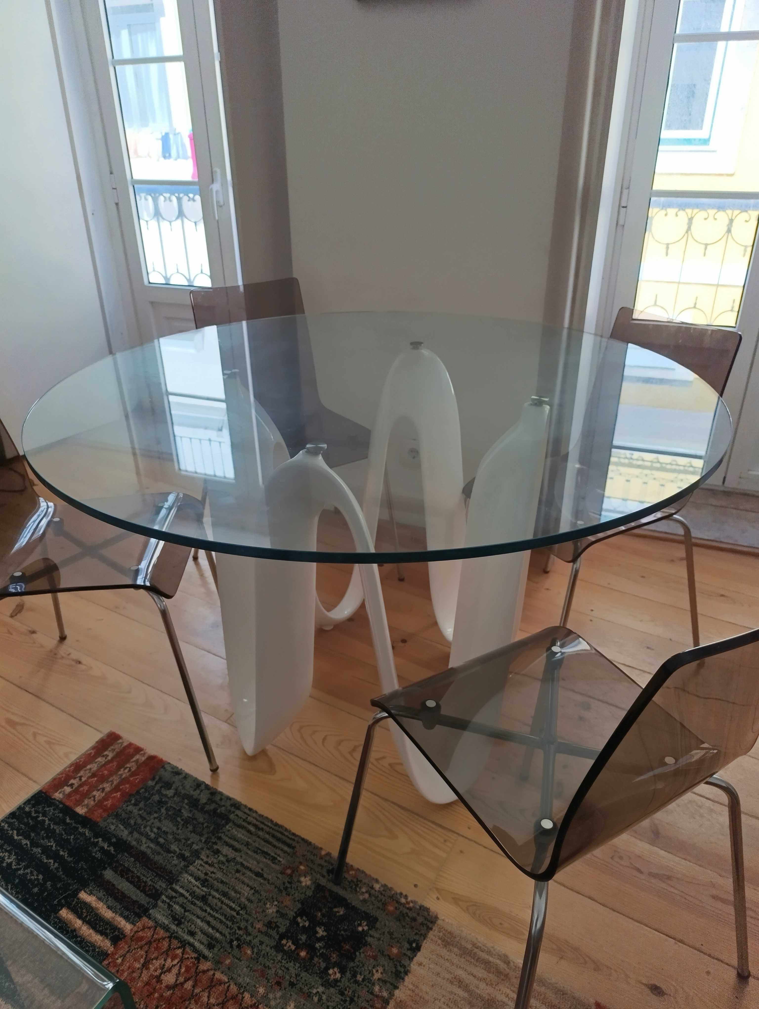 Mesa RONDO vidro+4 cadeiras
