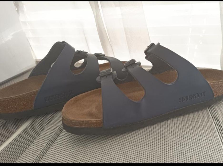 Биркенштоки шкіряні шльопанці шльопки Birkenstock Florida 38 сині