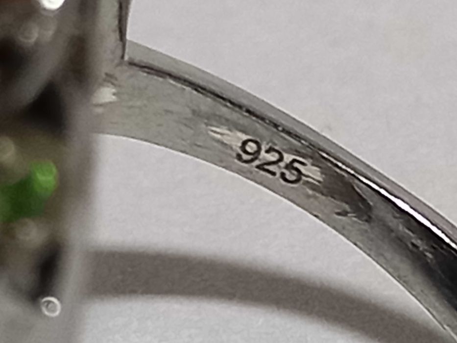 Biżuteria dawna, pierścionek, awenturyn, szafiry, diamenty, srebro 925