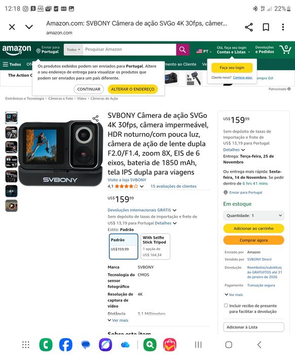 Camera de acção lente dupla