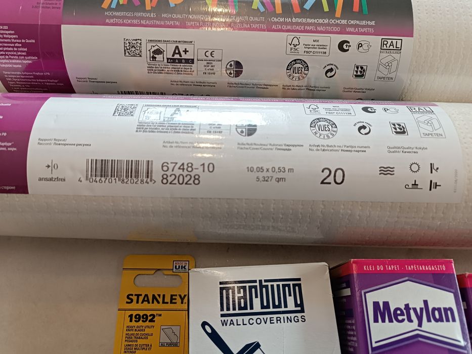 6rolek tapety NOVAMUR na flizelinie 32m2 kleje gratisy