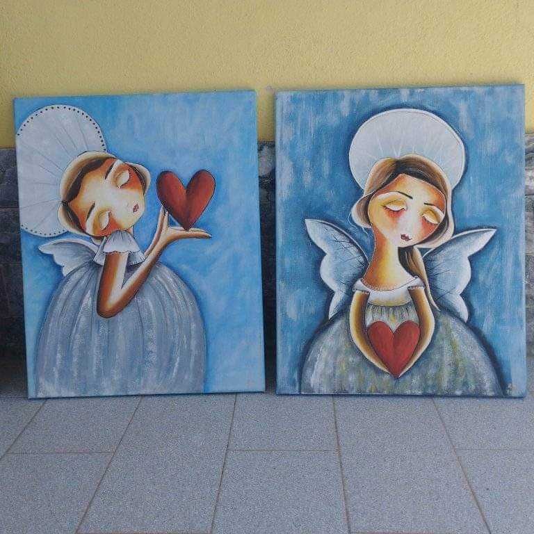 Conjunto 2 quadros / tela Anjinhos