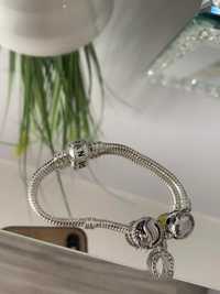 Pandora piękna srebrna bransoletka dla dziewczynki + 3 charmsy J.Nowa