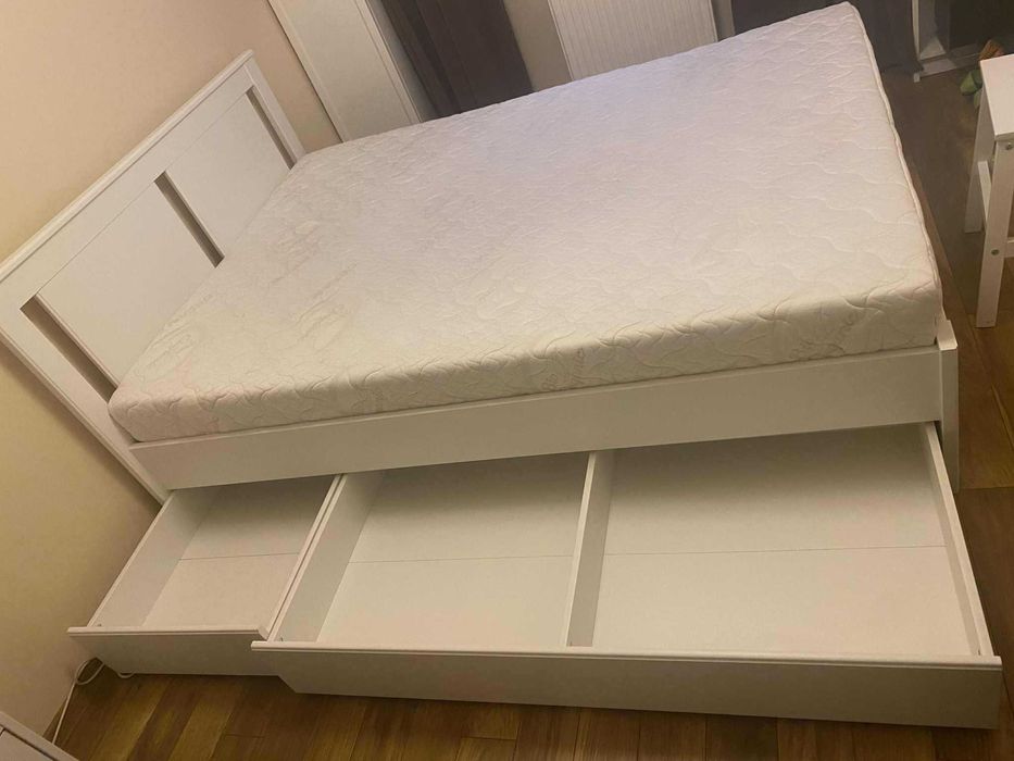 łóżko songesand z 2 szufladami ikea , białe 140x200 cm + materac jysk