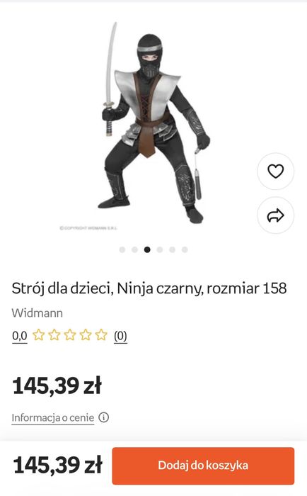 Strój dla dzieci, Ninja czarny, rozmiar 128 kompletyn