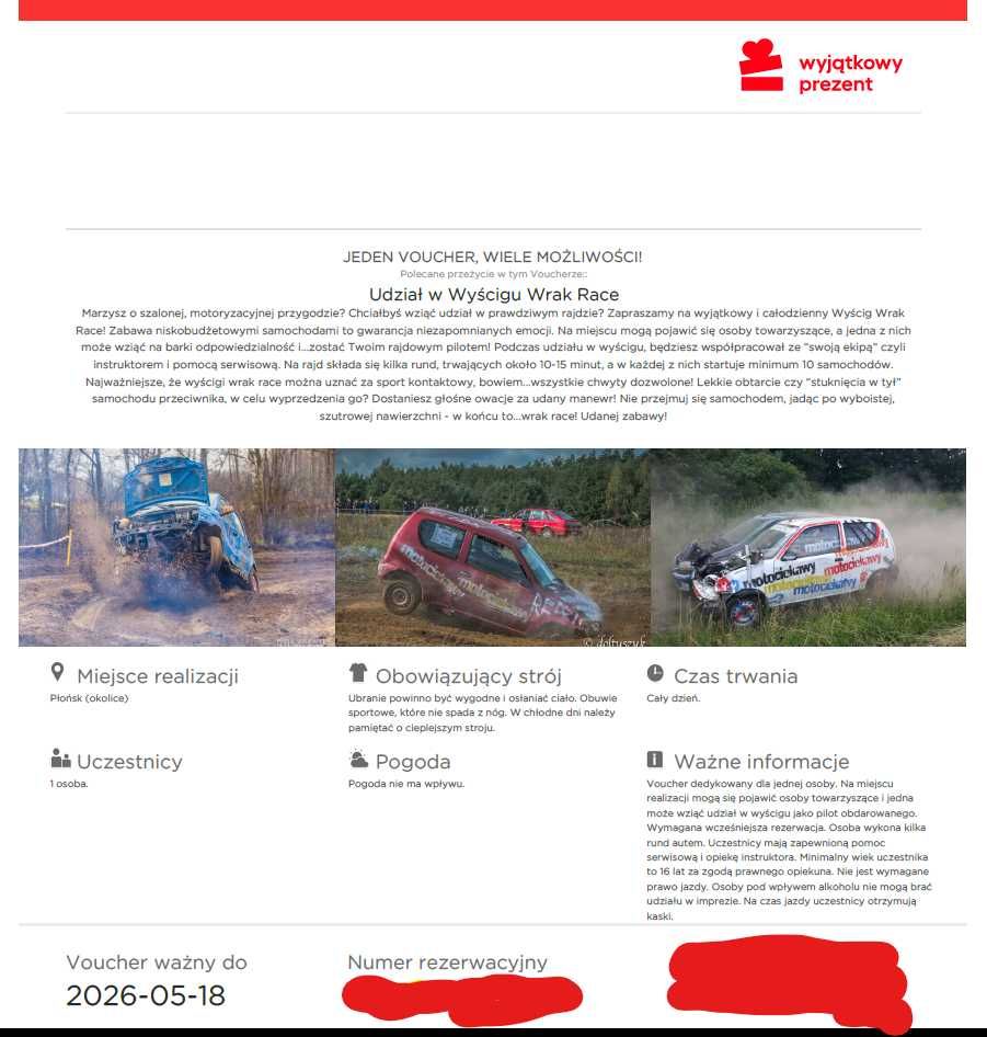 Wrak Race voucher o wartości 899 zł od Wyjątkowy Prezent