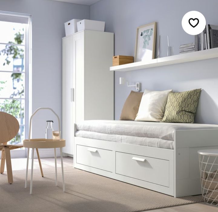 Cama indiv/dupla c/2 gav, branco, 80x200 cm