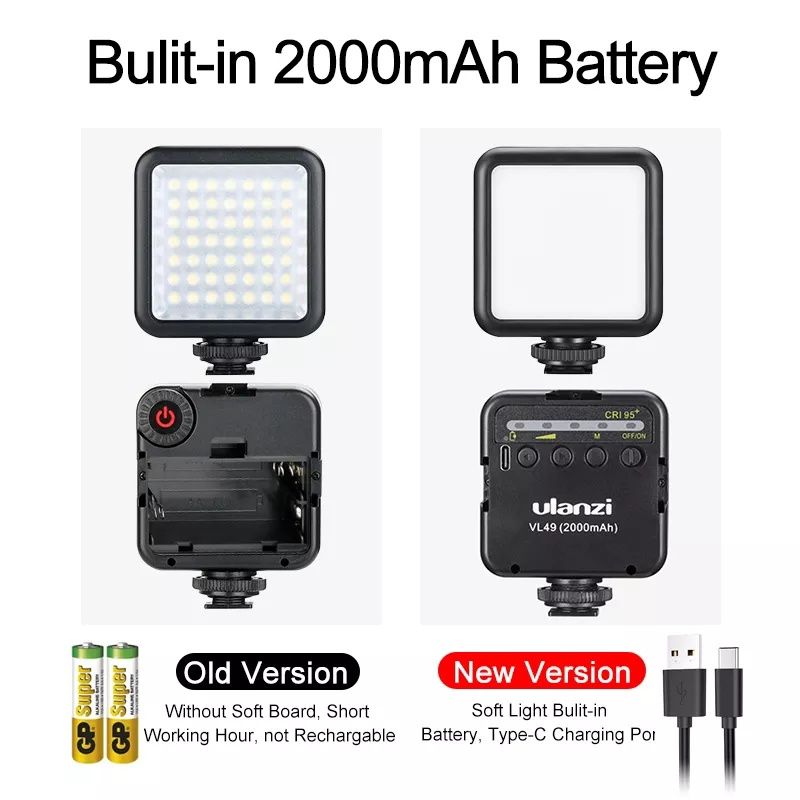 Mini luz LED ulanzi vl49 2000mah para vlog e Streaming NOVO