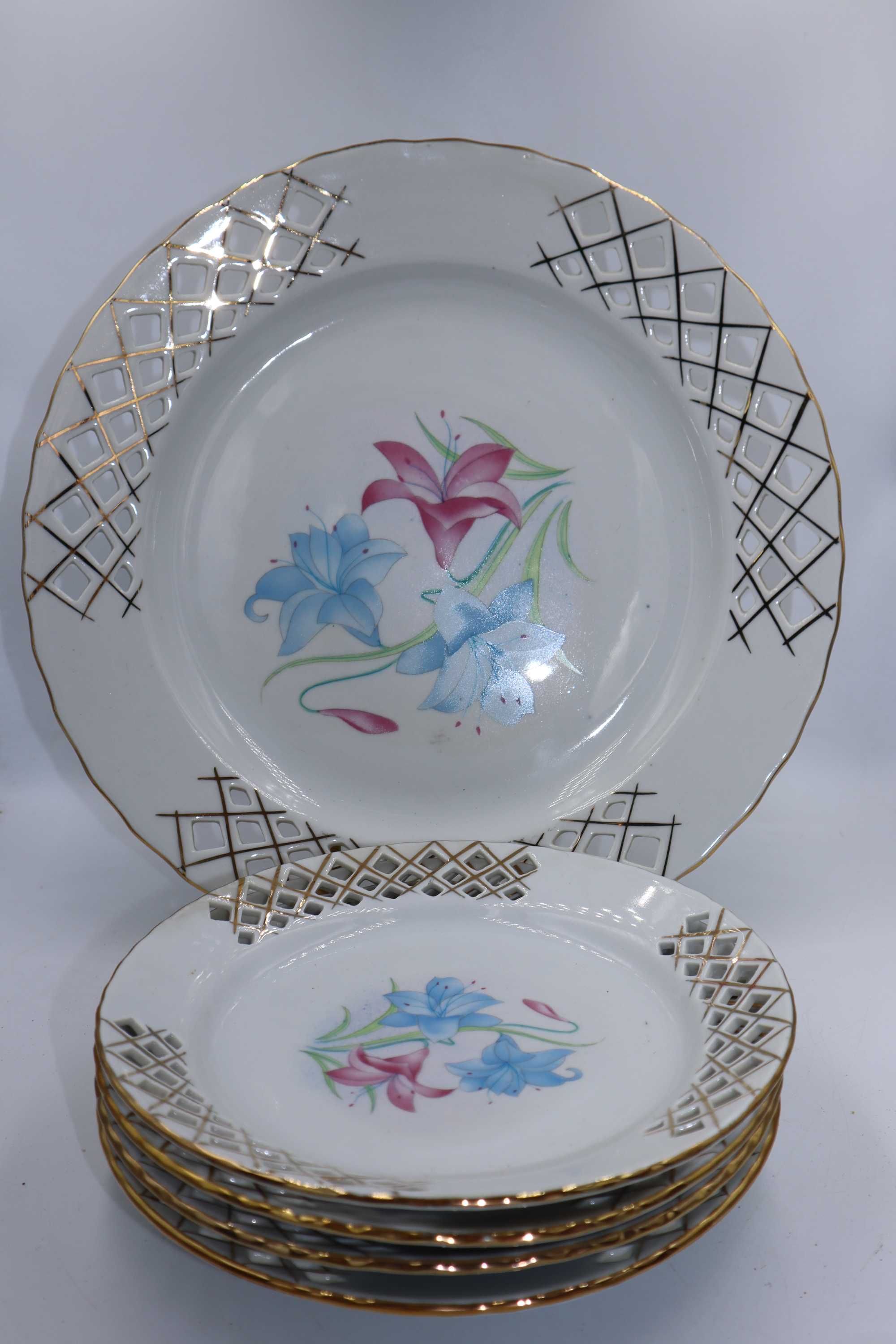 Patera ażurowa + talerzyki APULM Rumuńska porcelana b031210