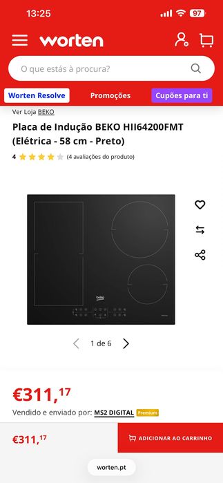 Placa indução beko 58cm