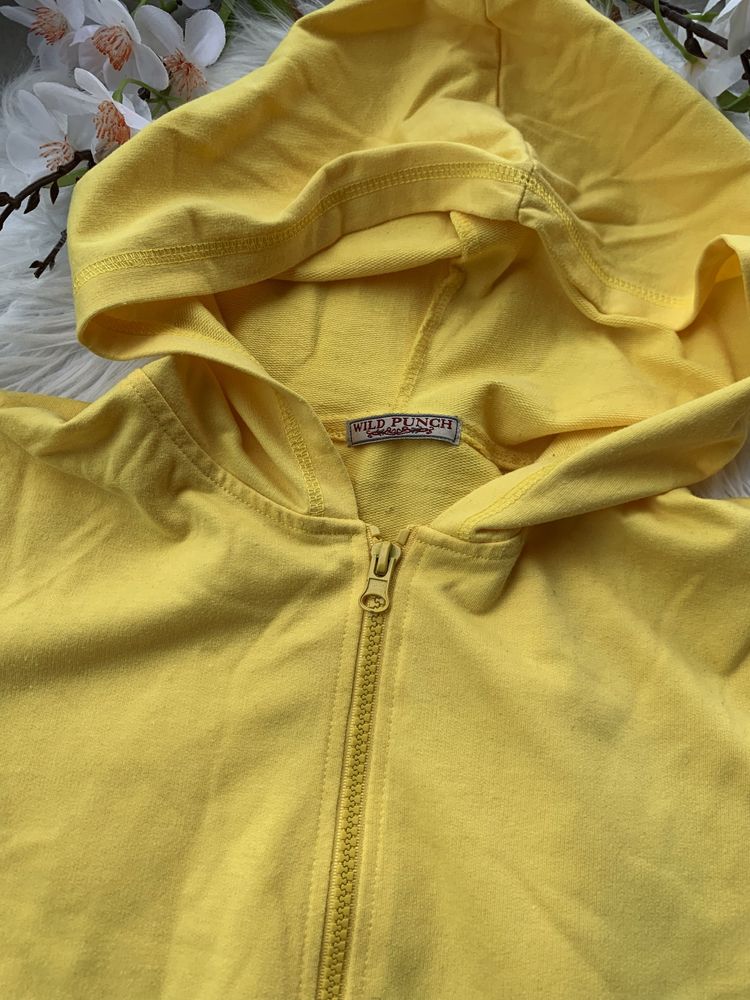 Bluza na krótki rękaw z kapturem vintage retro bluzka zapinana (M)
