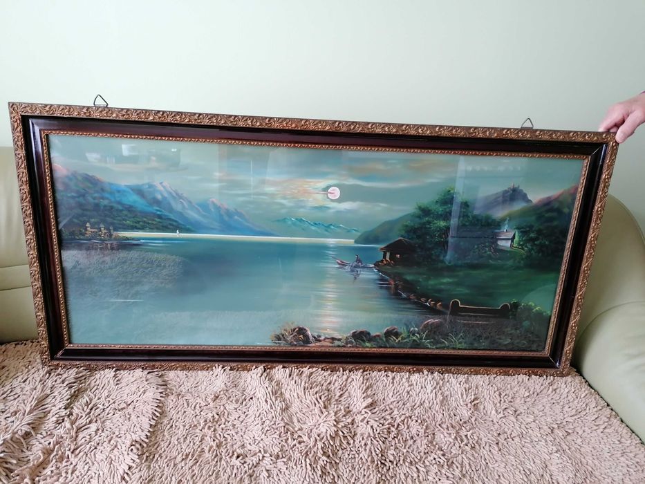 Stary duży obraz olejny w ramie