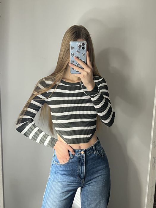 асиметрична кофта лонг в рубчик