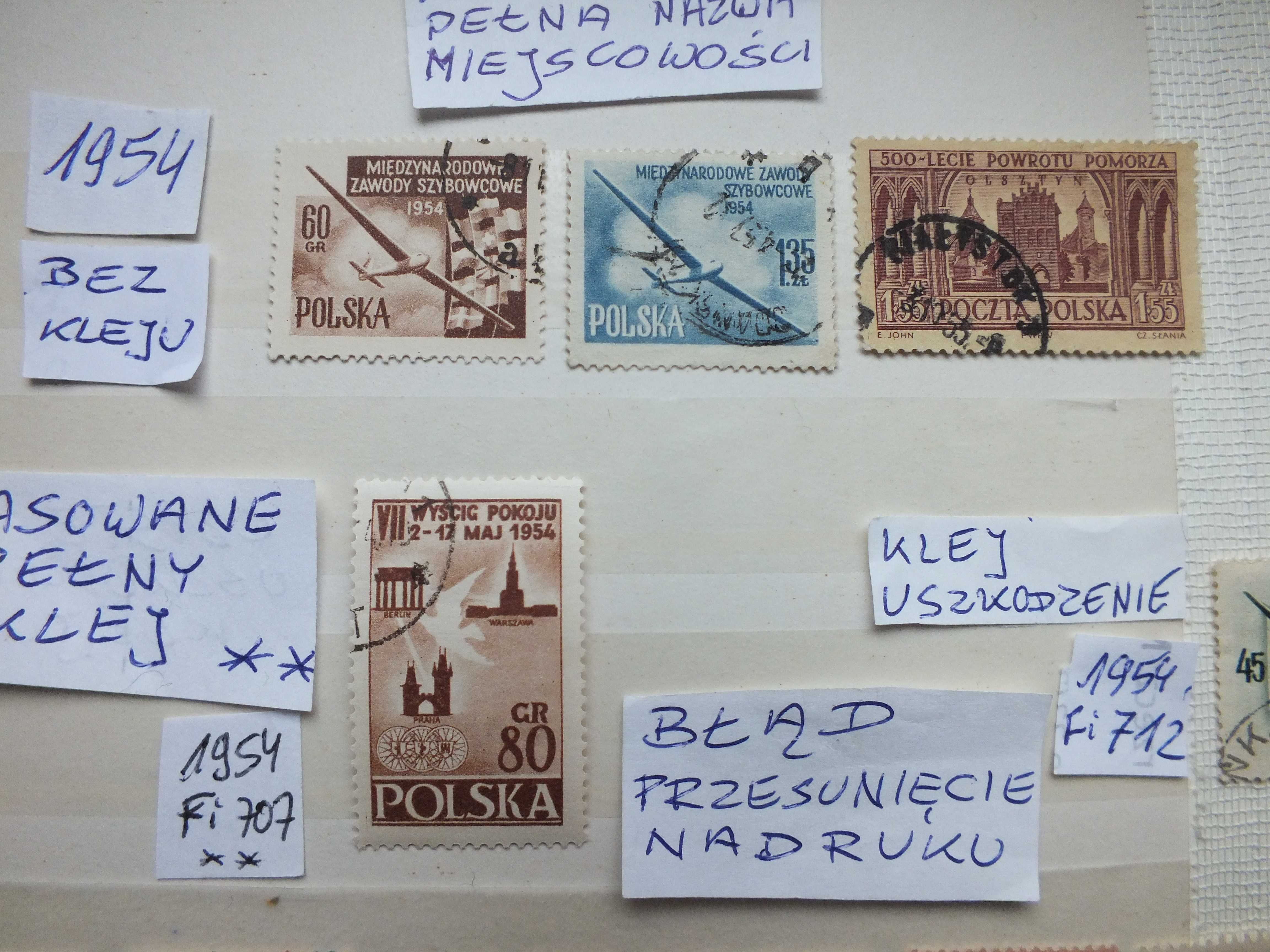 30zt. znaczki BŁĄD odcień parka Polska 1954 /1956 kasownik miejscowość