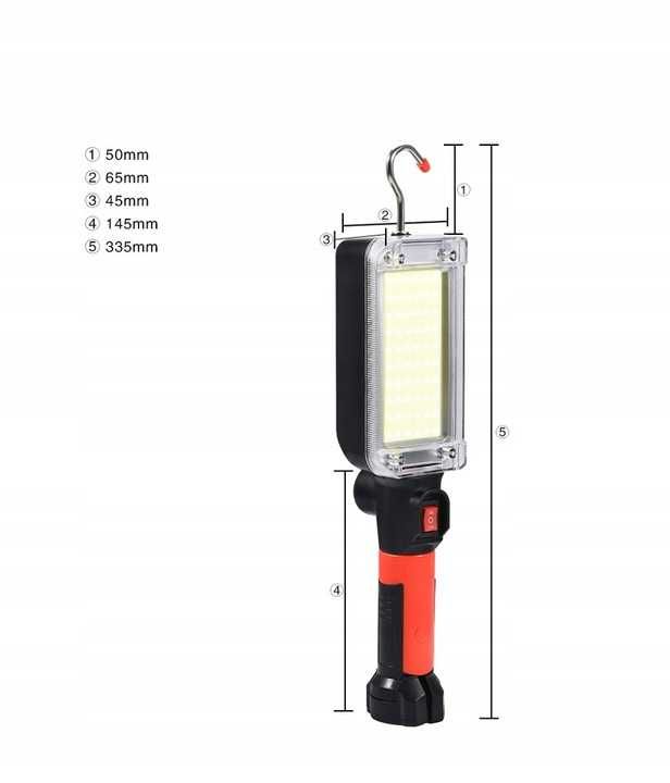 Lampa warsztatowa, mocne magnezy, klamerka, 4 godziny