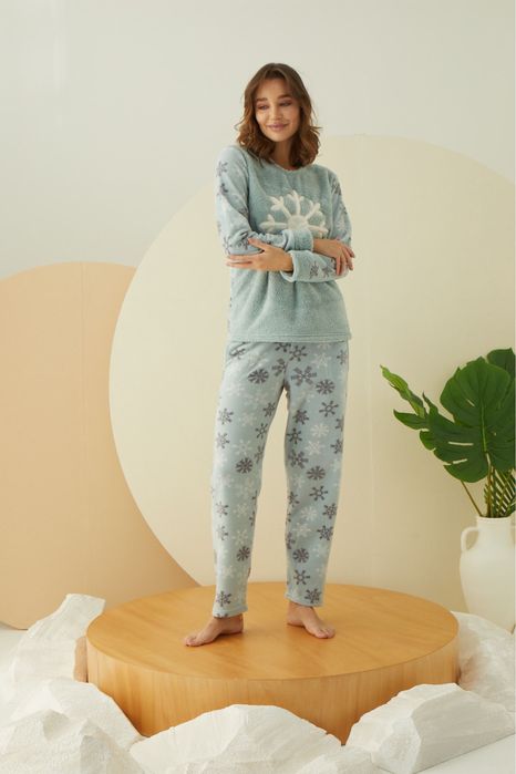 Тепла жіноча піжама на зиму фліс махра Arcan| S | морська хвиля