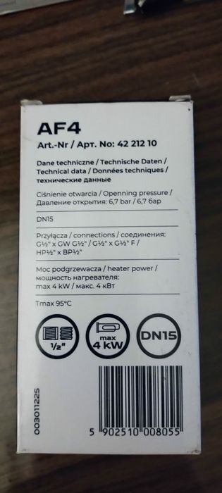 Zawór bezpieczeństwa AFRiSO do elektrycznych podgrzewaczy wody