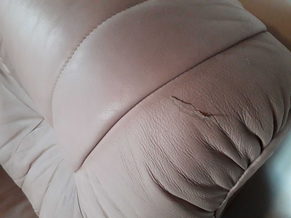 Komplet wypoczynkowy skórzany/ dębowy sofa z funkcją spania, fotel