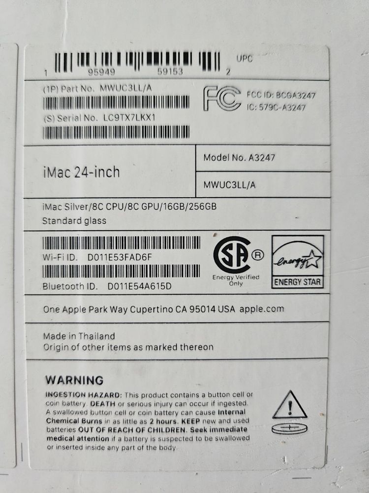 Nowy Imac 24 M4 16/256 silver