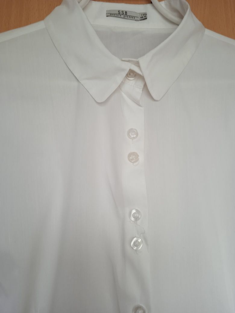 Koszula bluzka biała kołnierz guziki taliowana L